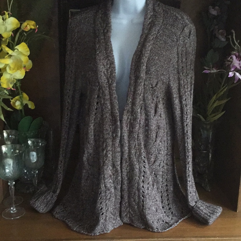 DKNY brown tweed open one hook long cardigan XL